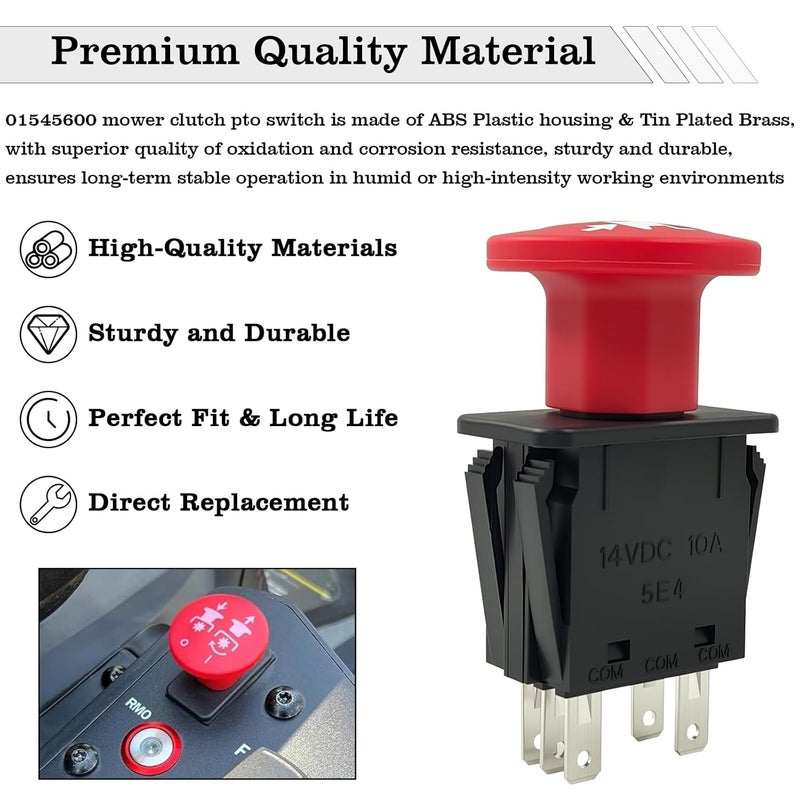 FBLOWMOD 01545600 Mower Clutch PTO Switch, 5 Terminals, Upgrade Blade Clutch Switch Fit for Gravely/Ariens/ProMaster PM100 EZR 1540 1542 1648 1740 1742 1842 2048 Series - Image 4